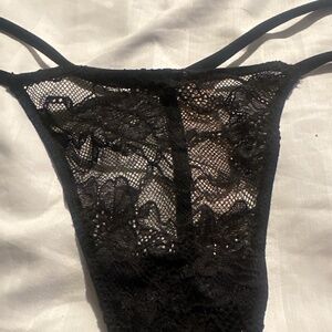 Victorias Secret Shine Strap Thong Panty Black Med New